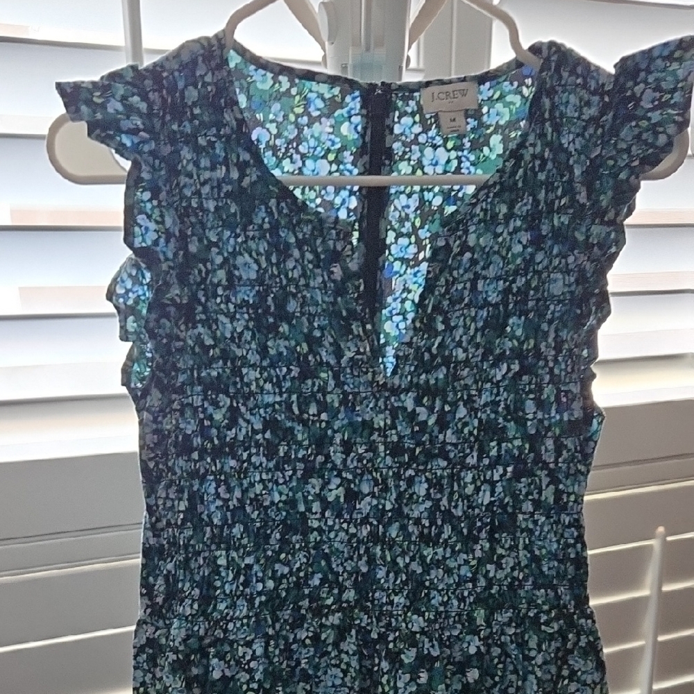 J. Crew Blue Floral Dress with Ruffles - Picture 4 of 6